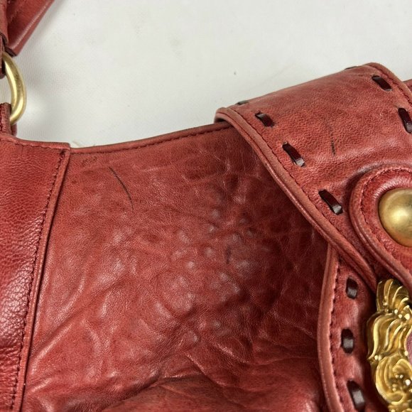 PAOLO MASI Italian Handbag Shoulder Bag Tote 100% Genuine Red Leather - Picture 3 of 12